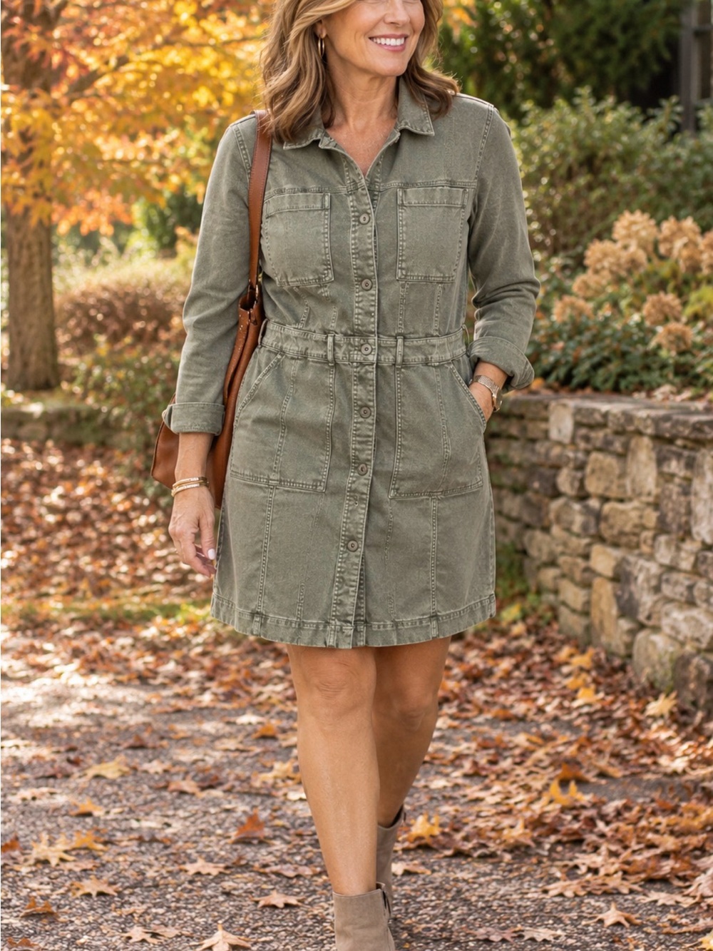 J. Jill Olive Green Utility Shirt Dress